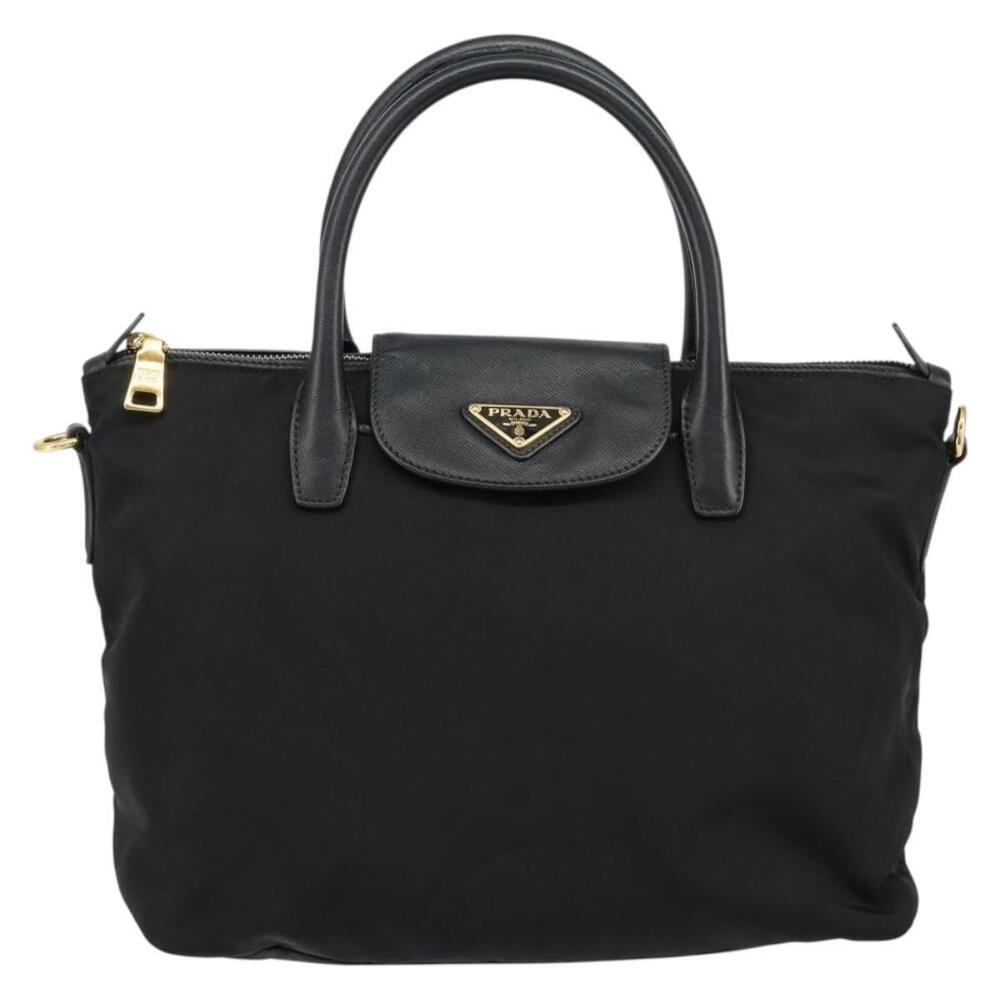 PRADA Hand Bag Nylon Black Gold Auth 148636 - Picture 13 of 16